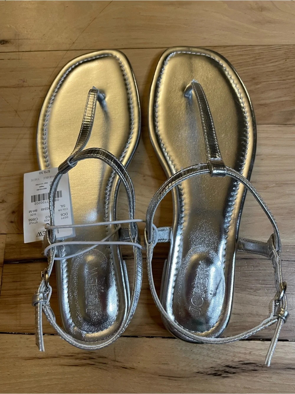J. Crew Silver Metallic T-Strap Flat Sandals